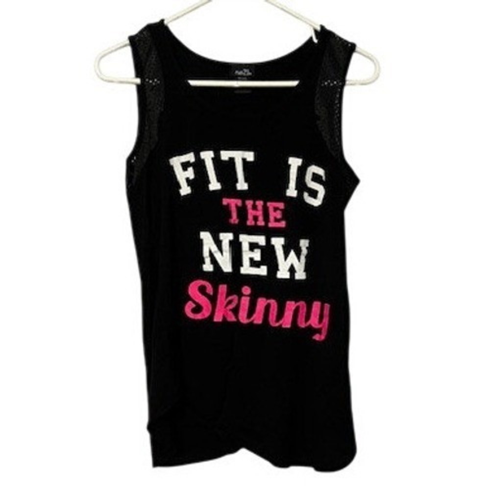 Rue21 Womens Fit Is The New Skinny Graphic Tank Top Black Lace Shoulder Small